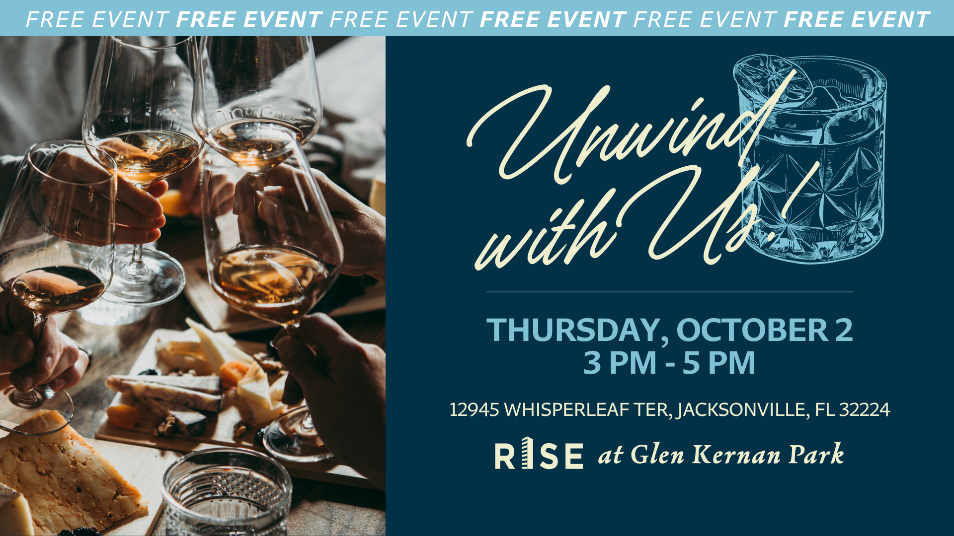 Join us for a free event with wine and cheese at Glen Kernan Park, Jacksonville, October 2, 3-5 PM.